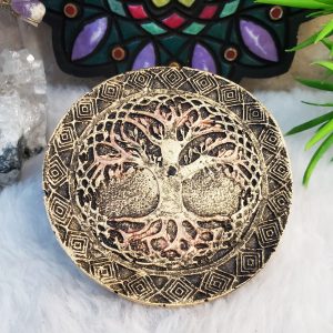 Incensário Pratinho Árvore da Vida - Ouro Velho c/ detalhe