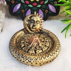 Incensário Pratinho Sol e Lua - Ouro Velho
