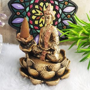 Incensário Cascata Flor de Lótus Buda Hindu Meditando - Imagem 3