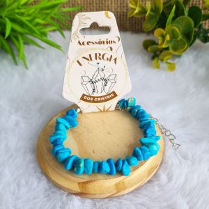 Howlita Turquesa Tingida - Pulseira Cascalho c/ Extensor