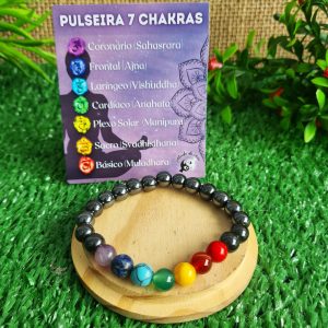 7 Chakras c/ Hematita - Pulseira de Pedra 8mm
