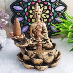 Incensário Cascata Flor de Lótus Buda Hindu Meditando - Imagem 2