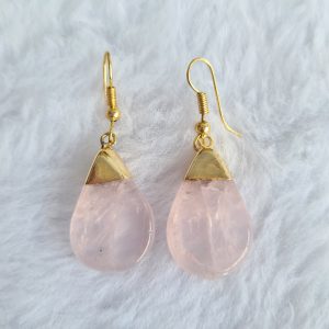 Quartzo Rosa - Brinco Gota Dourado - Imagem 3