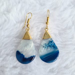 Agata Azul Tingida - Brinco Gota Dourado - Imagem 3