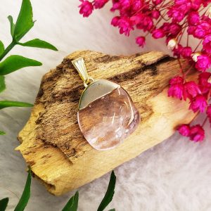 Quartzo Rosa Rolada - Pingente Dourado - Imagem 3