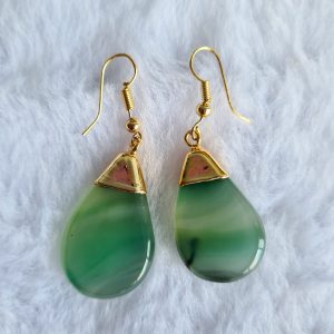 Agata Verde Tingida - Brinco Gota Dourado - Imagem 3