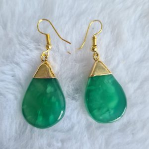 Agata Verde Tingida - Brinco Gota Dourado - Imagem 4