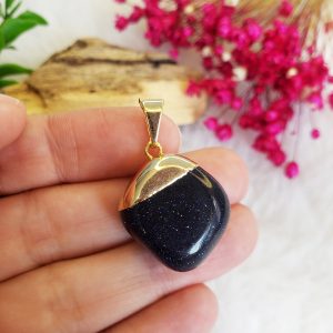 Pedra da Estrela Sintética Rolada - Pingente Banho Dourado - Imagem 3