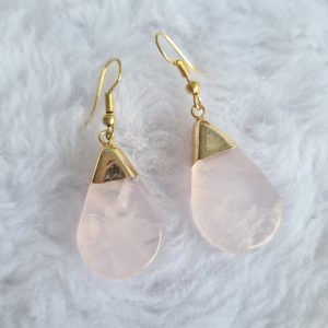 Quartzo Rosa - Brinco Gota Dourado - Imagem 4