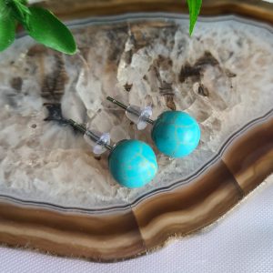 Howlita Turquesa Tingida - Brinco Esfera