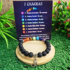7 Chakras c/ Vulcânica - Pulseira de Pedra 8mm