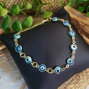 Olho Grego Azul Claro - Pulseira Dourado