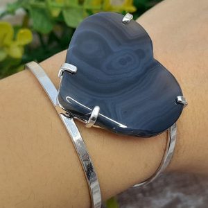 Ágata Negra Tingida - Bracelete Coração