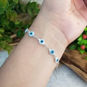 Olho Grego Branca - Pulseira Prateado - Imagem 4