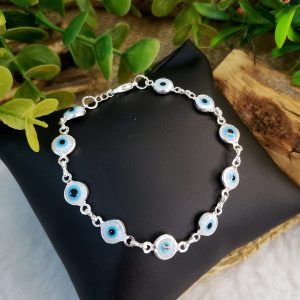 Olho Grego Branca - Pulseira Prateado