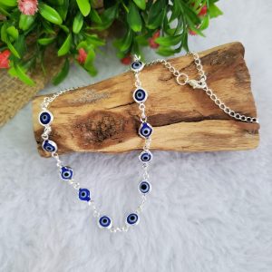 Olho Grego Azul Escuro - Colar Prateado