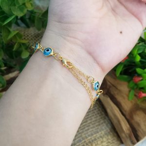 Olho Grego Azul Claro - Pulseira Dourado - Imagem 3