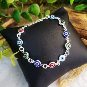Olho Grego Colorida - Pulseira Prateado
