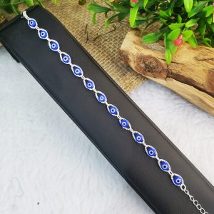 Olho Grego Azul Escuro c/ Detalhe - Pulseira Prateada - Imagem 2