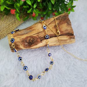 Olho Grego Azul Escuro - Colar Dourado