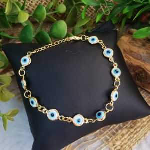 Olho Grego Branco - Pulseira Dourado