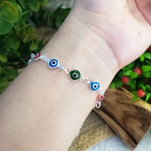 Olho Grego Colorida - Pulseira Prateado - Imagem 3