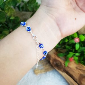 Olho Grego Azul Escuro c/ Detalhe - Pulseira Prateada - Imagem 4