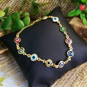 Olho Grego Colorida - Pulseira Dourado