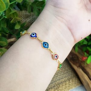 Olho Grego Colorida - Pulseira Dourado - Imagem 3