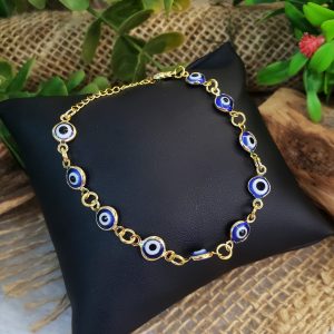 Olho Grego Azul Escuro - Pulseira Dourado