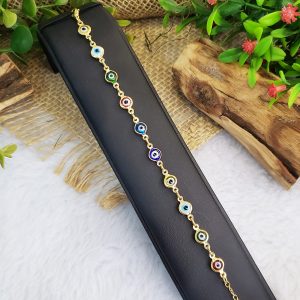 Olho Grego Colorida - Pulseira Dourado - Imagem 4