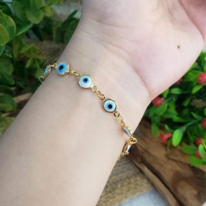 Olho Grego Branco - Pulseira Dourado - Imagem 4