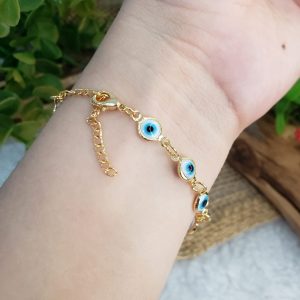 Olho Grego Branco - Pulseira Dourado - Imagem 3