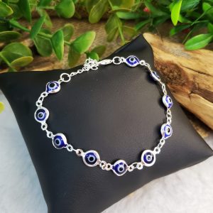 Olho Grego Azul Escuro - Pulseira Prateado