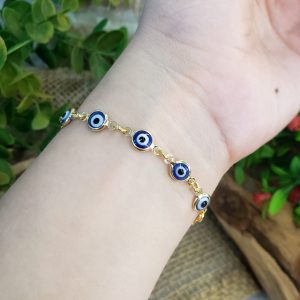 Olho Grego Azul Escuro - Pulseira Dourado - Imagem 3