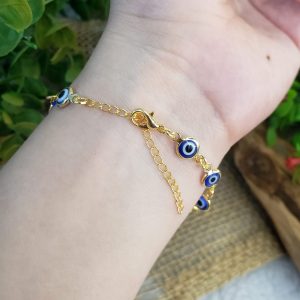 Olho Grego Azul Escuro - Pulseira Dourado - Imagem 4