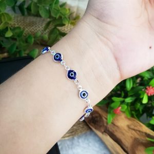 Olho Grego Azul Escuro - Pulseira Prateado - Imagem 4