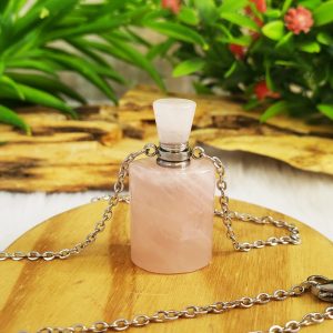Quartzo Rosa - Colar Botella para Essência ou Perfume