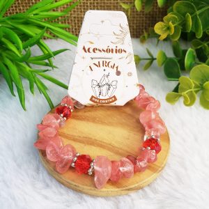 Quartzo Morango Tingido - Pulseira Cascalho Grande