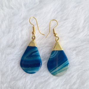 Agata Azul Tingida - Brinco Gota Dourado - Imagem 4