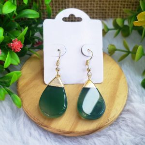 Agata Verde Tingida - Brinco Gota Dourado