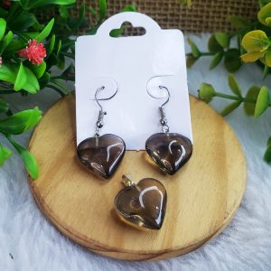 Quartzo Fumê - Conjunto Brinco + Pingente