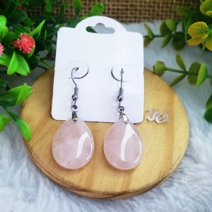 Quartzo Rosa - Brinco Gota