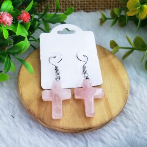 Quartzo Rosa - Brinco Cruz
