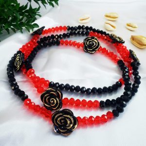 Guia Cristal Vermelho e Preto c/ Flores