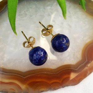 Lápis-Lazuli - Brinco Esfera Dourado - Imagem 3