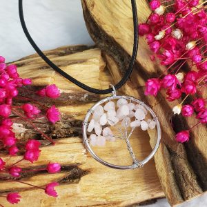 Quartzo Rosa - Colar Árvore da Vida Prateado