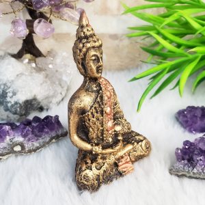 Buda Tibetano Mini Meditando MOD 1 - Ouro Velho - Imagem 3
