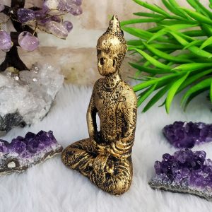 Buda Tibetano Mini Meditando MOD 2 - Ouro Velho - Imagem 3