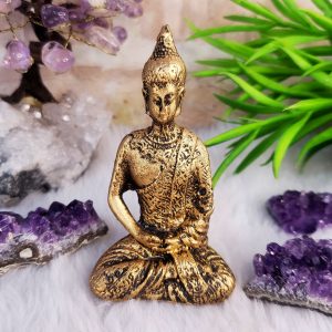 Buda Tibetano Mini Meditando MOD 2 - Ouro Velho